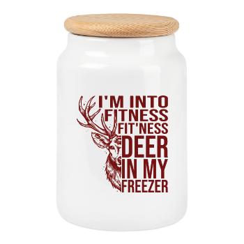 Chasseur Dicton Fitness Cerf - Boîte à biscuits avec couvercle en bois - blanc - Devant