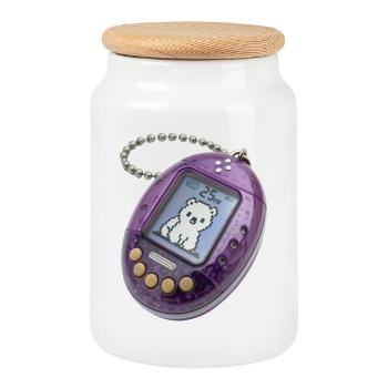 Mignon Pixel chat réveil - Boîte à biscuits avec couvercle en bois - blanc - Devant