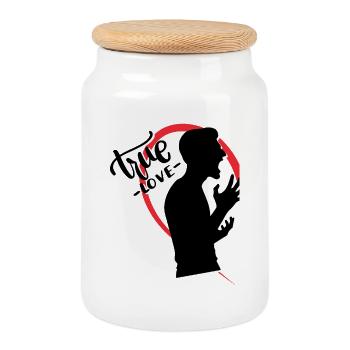 Screaming guy half heart - Cookie Jar with Wooden Lid - white - Front