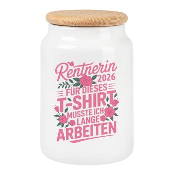 Rentnerin 2026 T-Shirt Blumendesign Rente - Keksdose mit Holzdeckel - Weiß - Vorne