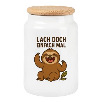 Laughing sloth with funny saying humorous - Cookie Jar with Wooden Lid - white - Front