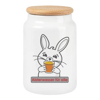 Motif de lapin mignon avec boisson - Boîte à biscuits avec couvercle en bois - blanc - Devant