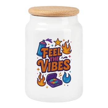 Vibe-Fest Design with Fire and Music 90's - Cookie Jar with Wooden Lid - white - Front