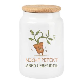 Not Perfect, But Alive Plants Illustration - Cookie Jar with Wooden Lid - white - Front
