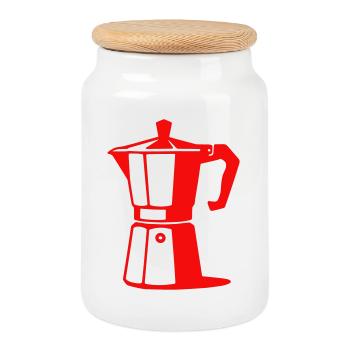 Illustration de cafetière pour les amateurs de café - Boîte à biscuits avec couvercle en bois - blanc - Devant