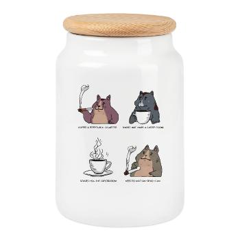 Cat Café Spirit Animal Coffee Breakfast - Cookie Jar with Wooden Lid - white - Front