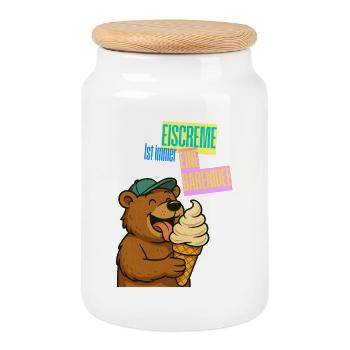 Bär Eiscreme Comic - Cookie Jar with Wooden Lid - white - Front