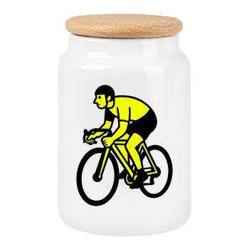 Roue néon silhouette cycliste - Boîte à biscuits avec couvercle en bois - blanc - Devant