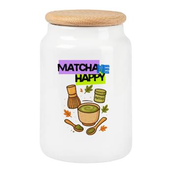 Matcha me Happy Trend - Keksdose mit Holzdeckel - Weiß - Vorne