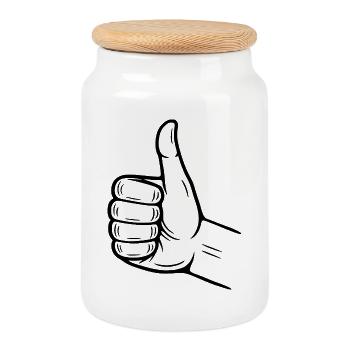 Daumen Hoch Handzeichen – Thumbs Up Symbol - Keksdose mit Holzdeckel - Weiß - Vorne
