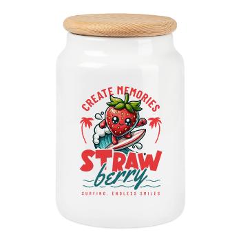 Strawberry Surfer Memories - Cookie Jar with Wooden Lid - white - Front