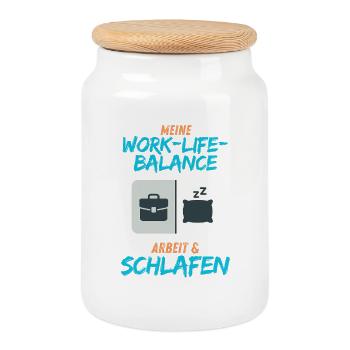 My Work-Life Balance: Work & Sleep - Cookie Jar with Wooden Lid - white - Front