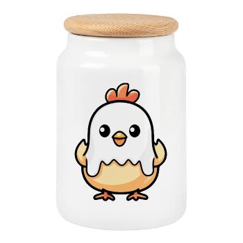 Poulet Halloween fantôme - Boîte à biscuits avec couvercle en bois - blanc - Devant