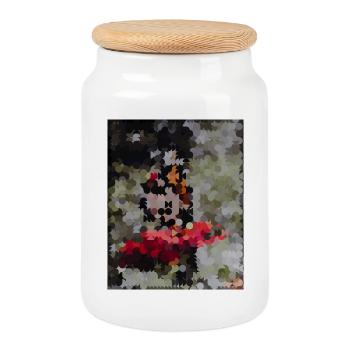 Mosaïque de papillons pointillés - Boîte à biscuits avec couvercle en bois - blanc - Devant