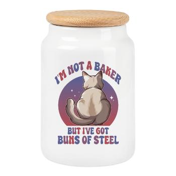 Brötchen aus Stahl Katze - Keksdose mit Holzdeckel - Weiß - Vorne