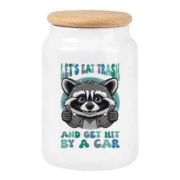 Eat Trash Raccoon Sarcasm - Cookie Jar with Wooden Lid - white - Front