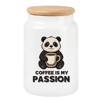 Panda Coffee Passion - Boîte à biscuits avec couvercle en bois - blanc - Devant