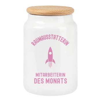 Beste Raumausstatterin Mitarbeiterin des Monats - Keksdose mit Holzdeckel - Weiß - Vorne