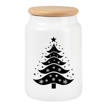 Silhouette du sapin de Noël - Boîte à biscuits avec couvercle en bois - blanc - Devant