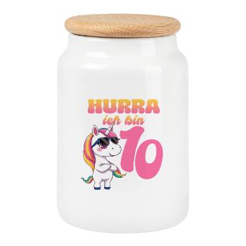 10th Birthday Unicorn - Cookie Jar with Wooden Lid - white - Front