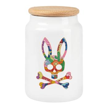Rainbow Skull Bunny Patch - Cookie Jar with Wooden Lid - white - Front