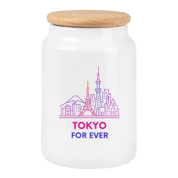 Neon Skyline Paris à Tokyo Design Silhouette - Boîte à biscuits avec couvercle en bois - blanc - Devant