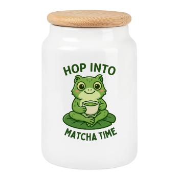 Matcha Frog Tea Time Motif Petit-déjeuner - Boîte à biscuits avec couvercle en bois - blanc - Devant