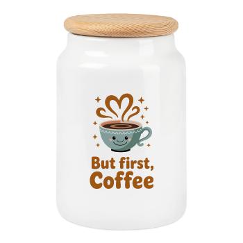 Erster Kaffee – süßer Herz-Latte - Keksdose mit Holzdeckel - Weiß - Vorne