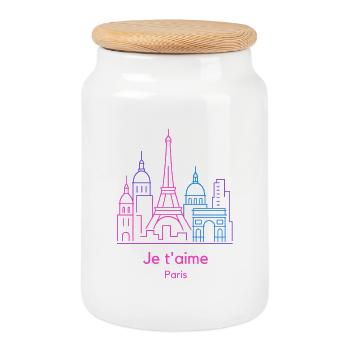 Néon Paris Skyline Je t’aime - Boîte à biscuits avec couvercle en bois - blanc - Devant