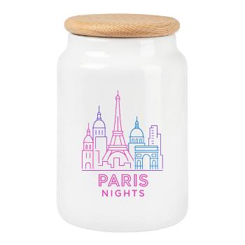 Neon Paris Nights Skyline Silhouette - Cookie Jar with Wooden Lid - white - Front