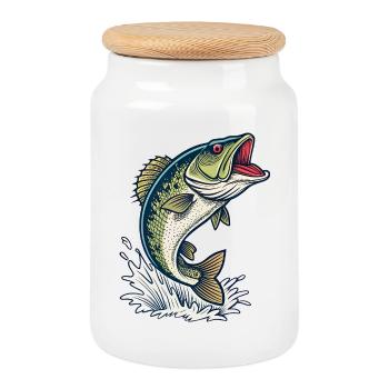 Illustration de pêche à l’achigan - Boîte à biscuits avec couvercle en bois - blanc - Devant