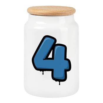 Graffiti Blue 4 chiffres Design - Boîte à biscuits avec couvercle en bois - blanc - Devant
