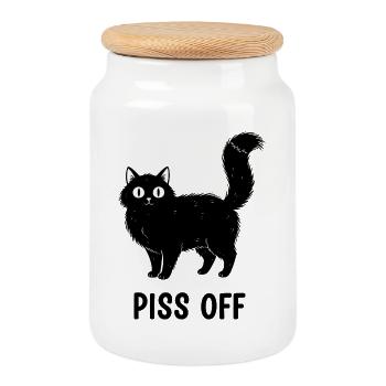 Midnight Cat Snark - Boîte à biscuits avec couvercle en bois - blanc - Devant