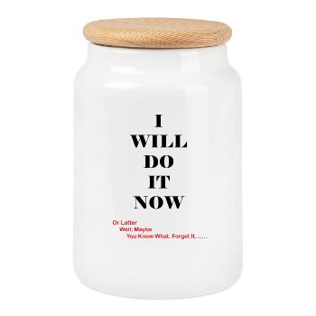 Red Quip Typography on Black Tee - Cookie Jar with Wooden Lid - white - Front