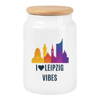 Leipzig Vibes Skyline Farbverlauf Stadt City  - Keksdose mit Holzdeckel - Weiß - Vorne