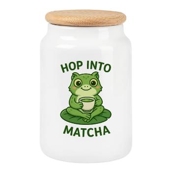 Matcha Frosch Hüpfe ins Grün Illustration  - Keksdose mit Holzdeckel - Weiß - Vorne