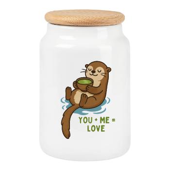 Otter Cuddle Tea Love Matcha Breakfast - Cookie Jar with Wooden Lid - white - Front