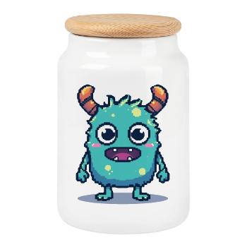 8-Bit Cute Pixel Monster Retro 90s Style - Cookie Jar with Wooden Lid - white - Front