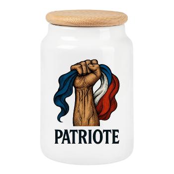 Patriot raised fist and French flag - Cookie Jar with Wooden Lid - white - Front