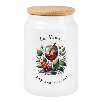 Wine glass with grapes art motif - Cookie Jar with Wooden Lid - white - Front