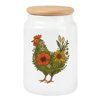 Floral Hen Garden Art Chick - Cookie Jar with Wooden Lid - white - Front