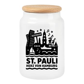 Hamburg St Pauli - Keksdose mit Holzdeckel - Weiß - Vorne