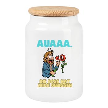 Rosenbiss Humorshirt - Keksdose mit Holzdeckel - Weiß - Vorne