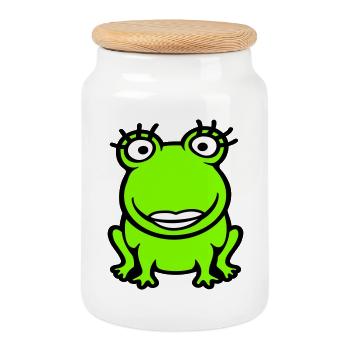grenouille fille cils jolie femme fille fille - Boîte à biscuits avec couvercle en bois - blanc - Devant