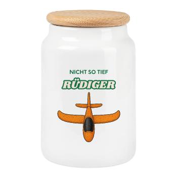 Nicht so tief Rüdiger Flugzeug Cartoon  - Keksdose mit Holzdeckel - Weiß - Vorne