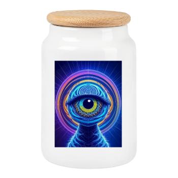 Anneau Oeil Néon Hyperréalisme Cosmique - Boîte à biscuits avec couvercle en bois - blanc - Devant