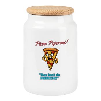 Pizza Pepperoni Tranche en Colère - Boîte à biscuits avec couvercle en bois - blanc - Devant