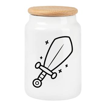 Épée minimaliste Chevalier Fantasy Line Art - Boîte à biscuits avec couvercle en bois - blanc - Devant