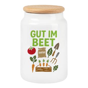 Good in the Bed - Saying Vegetables, Garden, Fruit, Flowers - Cookie Jar with Wooden Lid - white - Front