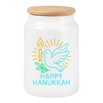 Heureux Hanoukka Pigeon Colombe de la Paix Néon - Boîte à biscuits avec couvercle en bois - blanc - Devant
